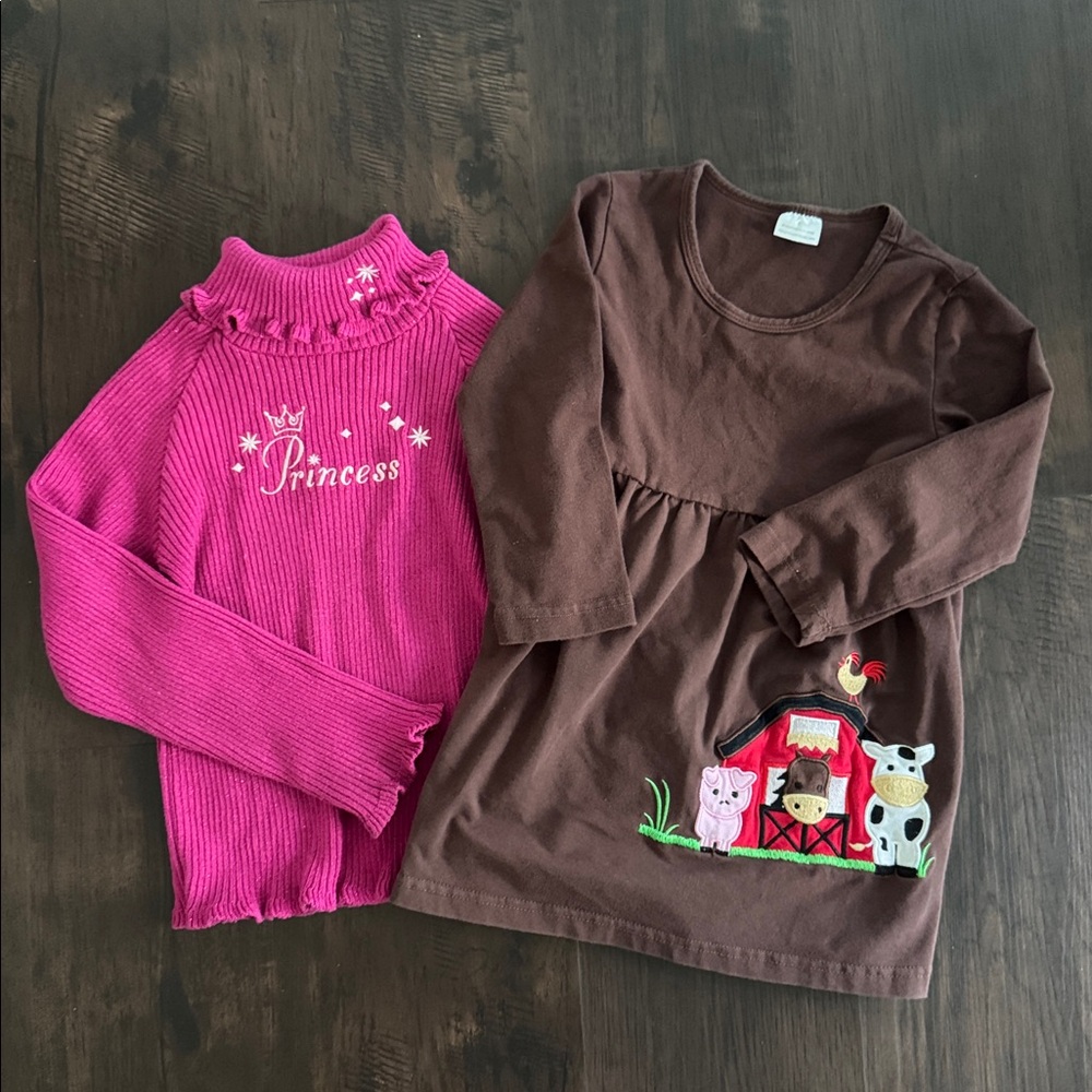KIDS BUNDLE SET 2 DISNEY SWEATER PINK TURTLENECK BARNYARD ANIMAL DRESS GIRLS SM